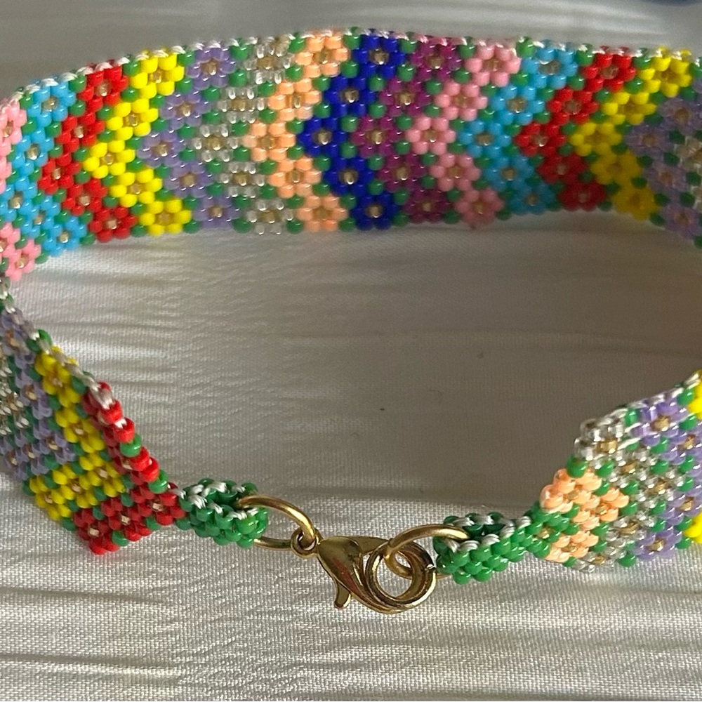 Red and Yellow Chevron Beaded Bracelet